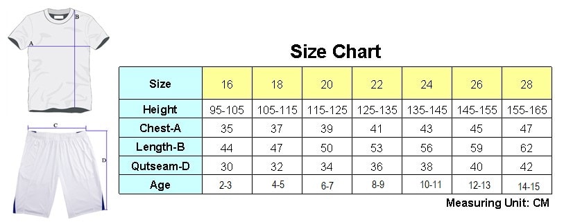 Kids Jersey Size Chart
